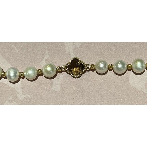 VTG Genuine Fresh Water Pearl Strand Bracelet Smokey Quartz Gold Tone Mob Wife - Picture 5 of 8
